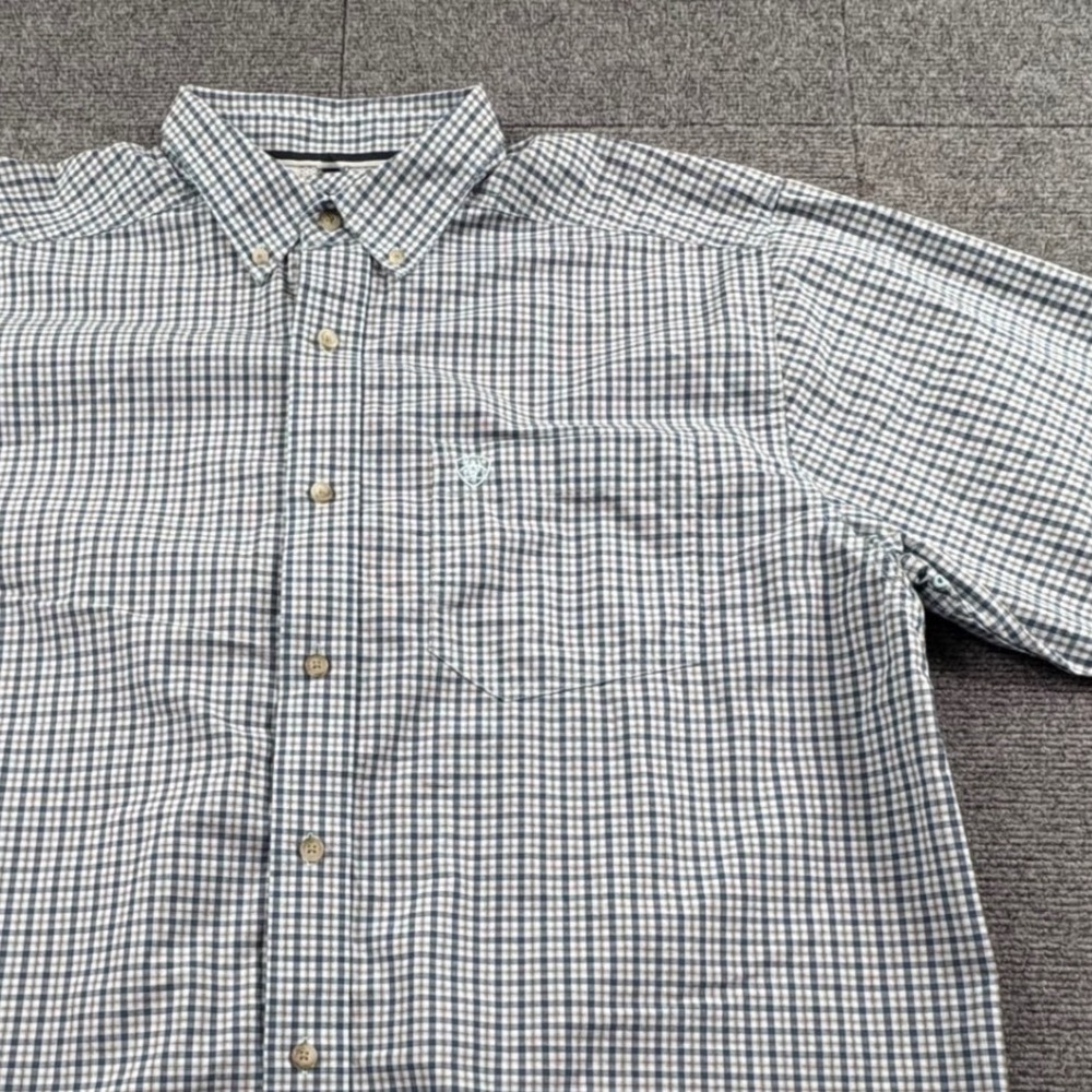 Ariat Pro Series Mens Blue Plaid Short Sleeve Button Down Shirt Large Venting